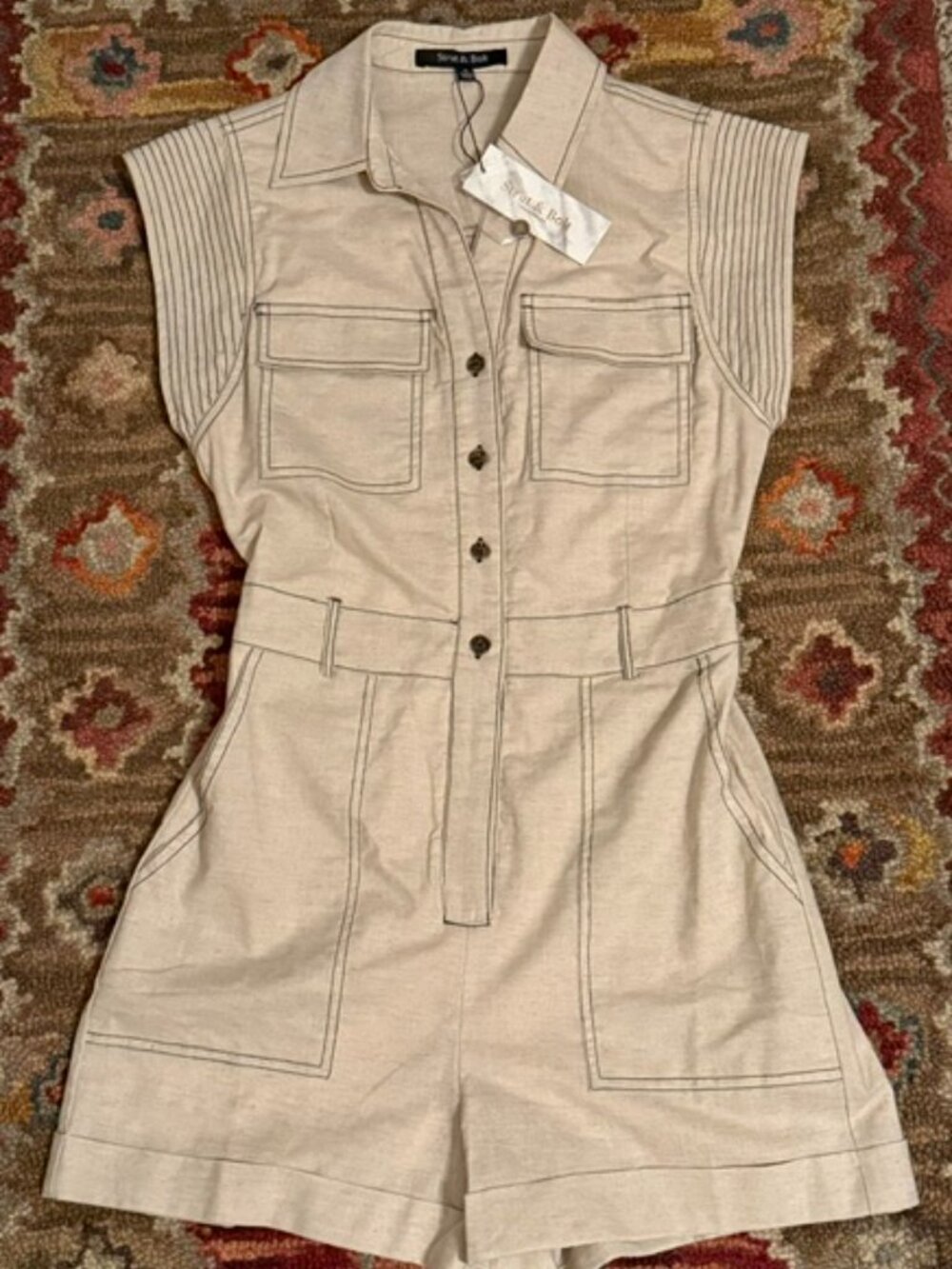 Women’s Strut & Bolt Light Taupe/Tan Linen Romper Small NWT
